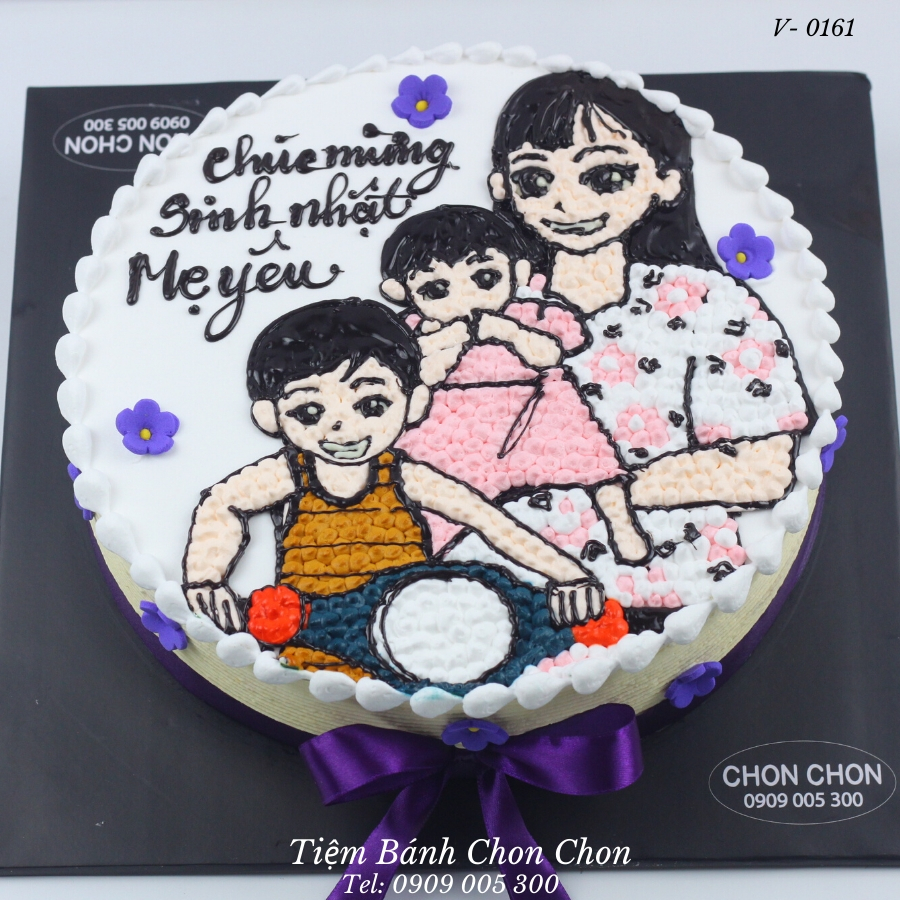 Bánh sinh nhật vẽ hình dành tặng mẹ với mã số V-0161 từ Tiệm Bánh Chon Chon sẽ khiến Mẹ của bạn cực kỳ hạnh phúc. Hình ảnh vẽ lên bánh sẽ thể hiện tình cảm của bạn đối với người thân của mình. Hãy đặt ngay bánh này để tặng cho người mà bạn yêu thương nhé.