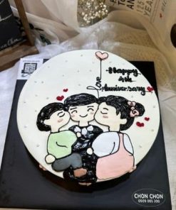 Bánh kem vẽ hình gia đình 3 người